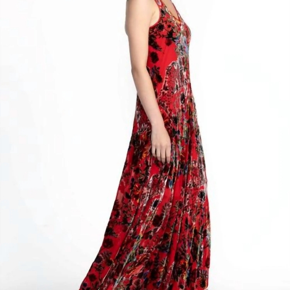 Johnny Was "Bobcat Forest" Red Floral Maxi Dress
